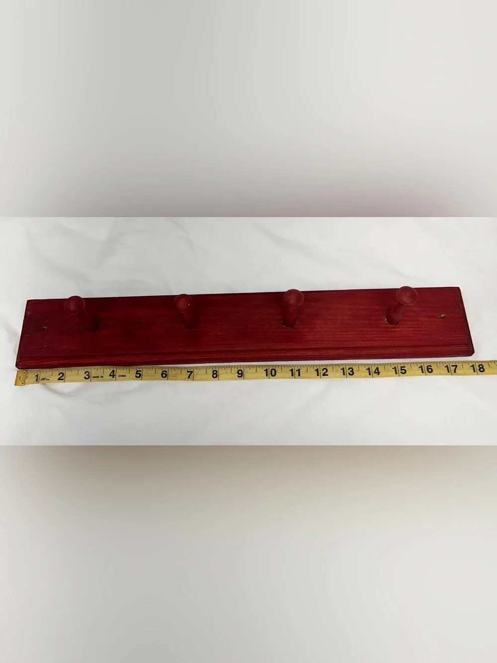 Vintage Red Wooden 4-Peg Wall Mount Coat Rack Towel Rail 18”